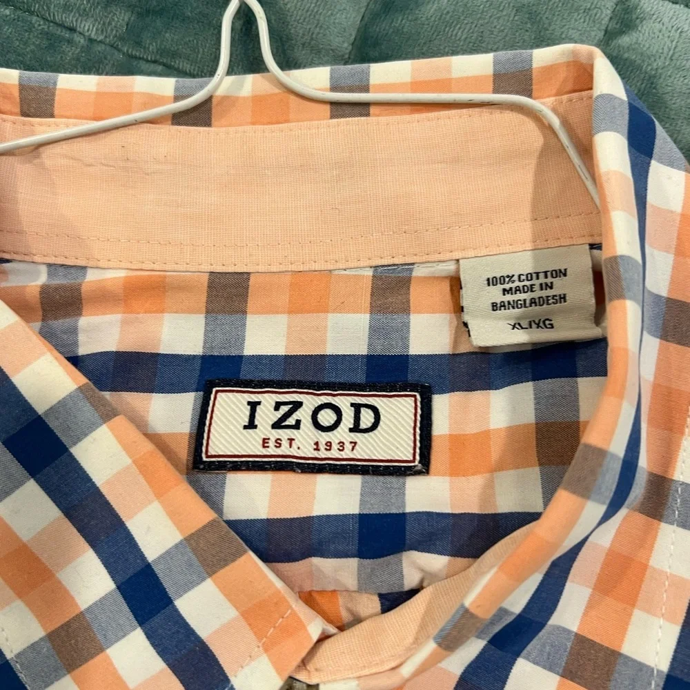 IZOD Men's Orange and Blue Checkered Shirt l XL - Picture 2 of 2